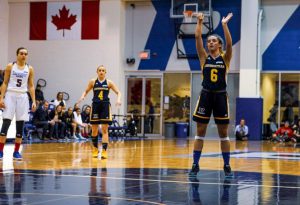 Female basketball player taking free throw